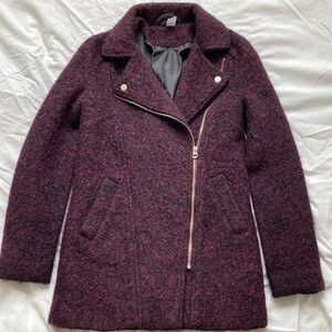 Asymmetrical Zip Dark Cherry Coat
